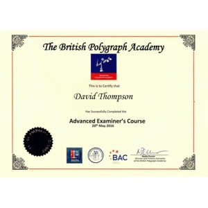 Global Polygraph Solutions David Thompson Advanced Examiners Course Certificate