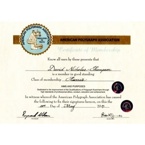 Global Polygraph Solutions David Thompson American Polygraph Association Membership Certificate