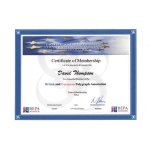 Global Polygraph Solutions David Thompson British European Polygraph Association Membership Certificate