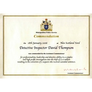 Global Polygraph Solutions David Thompson Metropolitan Police Commendation Certificate